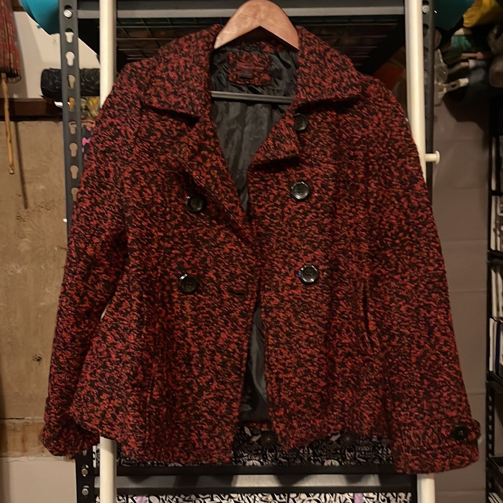 Black Lipstick Red & Black Chunky Woven Jacket